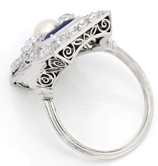 Foto 3 - Art Deco Ring 1,51ct Diamanten Saphir Perle Platin-Gold, S4700