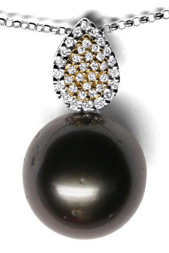 Foto 2 - Diamantkollier 13,6mm Tahiti Perle, 37 Diamanten, S4944